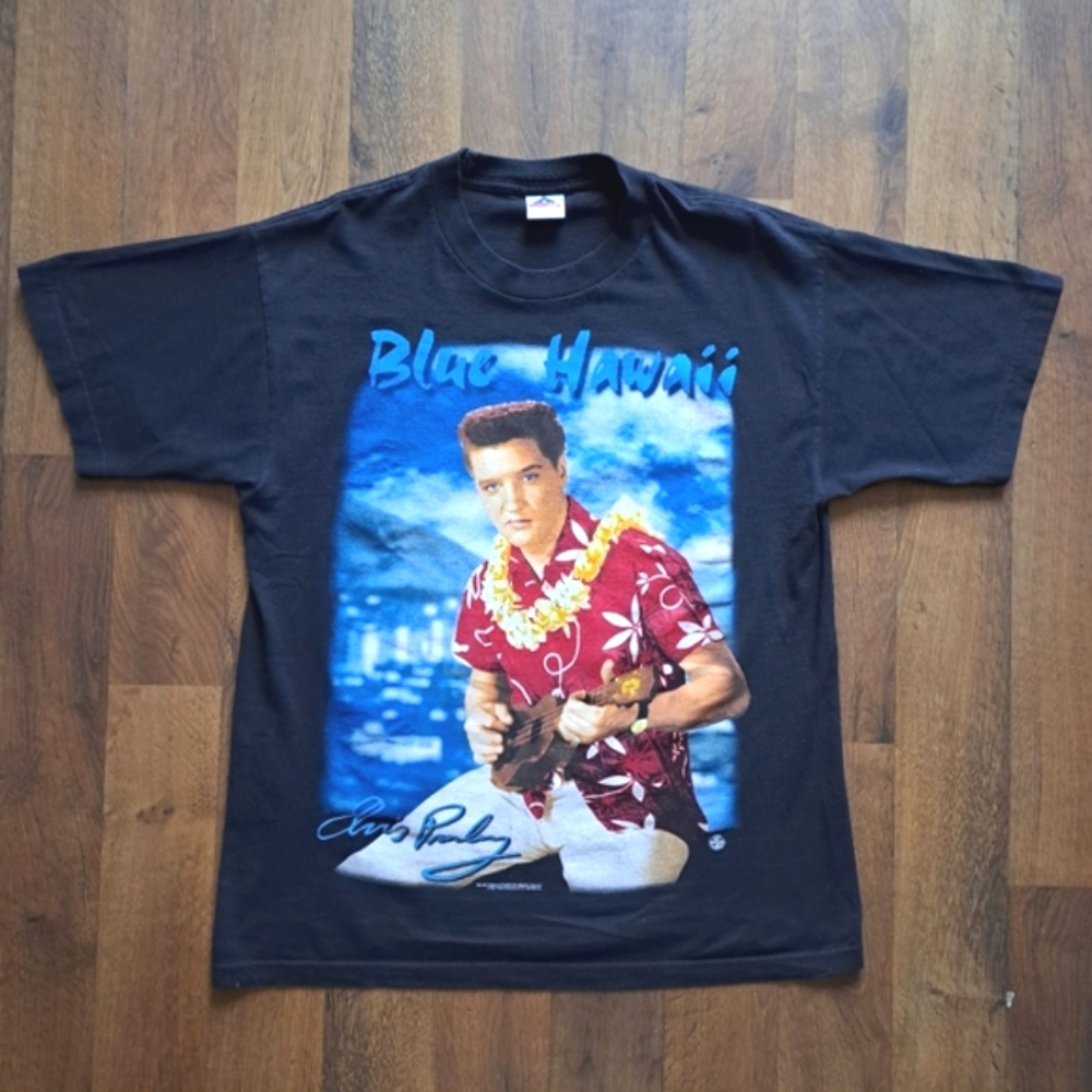 Vintage‎ Elvis Blue Hawaii t-shirt, men's size Large, 1998, black blue red, EUC